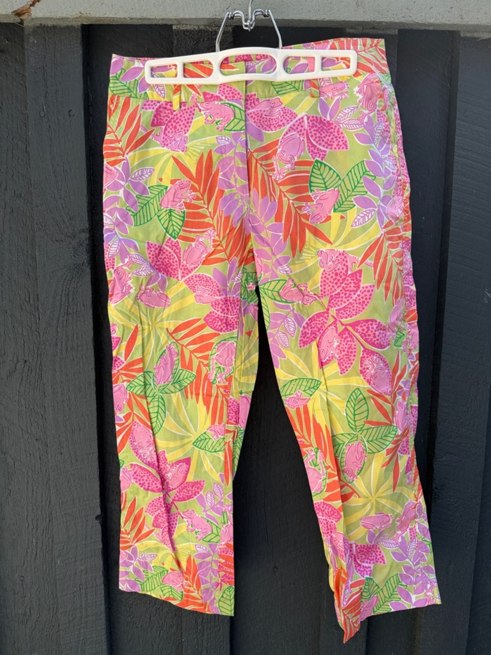 Vintage Lilly Pulitzer Bright Tropical Floral Crop Pants - Pink & Lime Print EUC